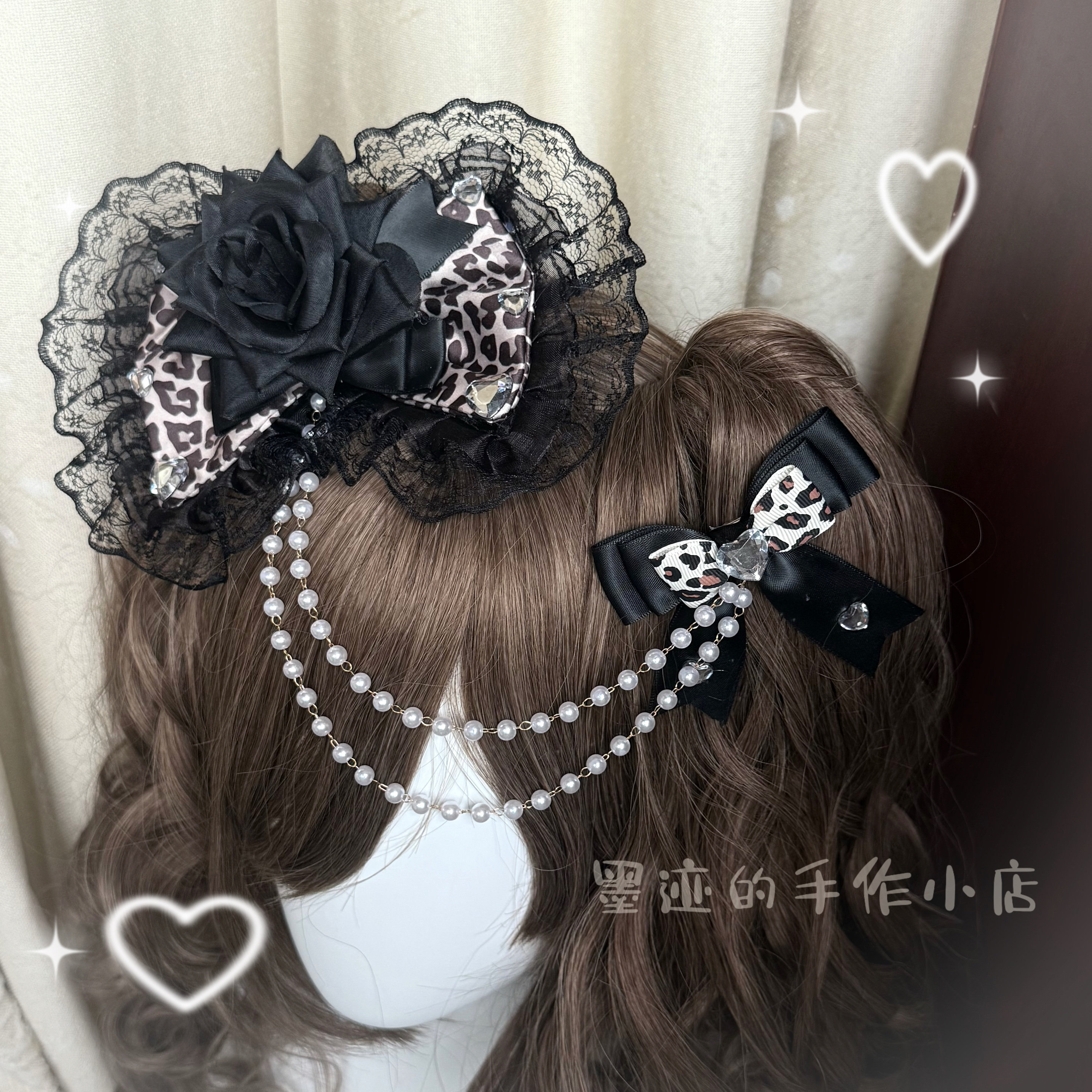 thumbnail for Gal Shibuya hottie leopard lace bow top clip hairpin accessories headwear hairpin Ji Lolita black