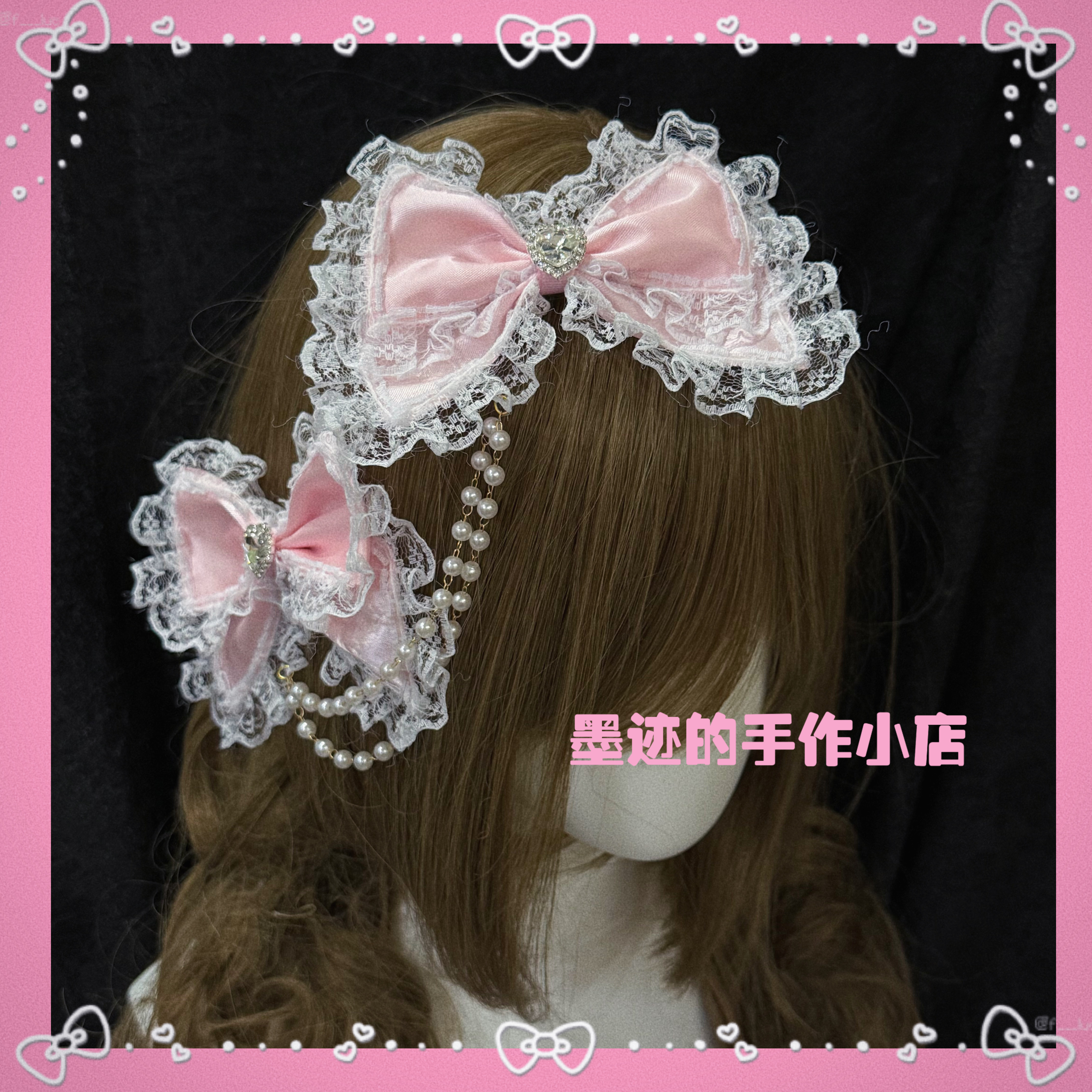 thumbnail for Blogger same mars style bow pearl chain lace lace jewelry hairpin pair clip gyaru