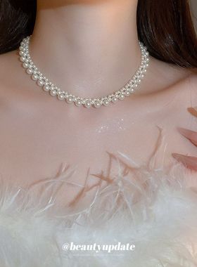 不锈钢串珠珍珠项链复古精致优雅