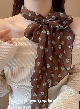 韩系长条波点丝巾项链女轻奢高级