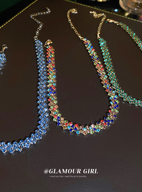 韩国冷淡风镶钻菱形项链个