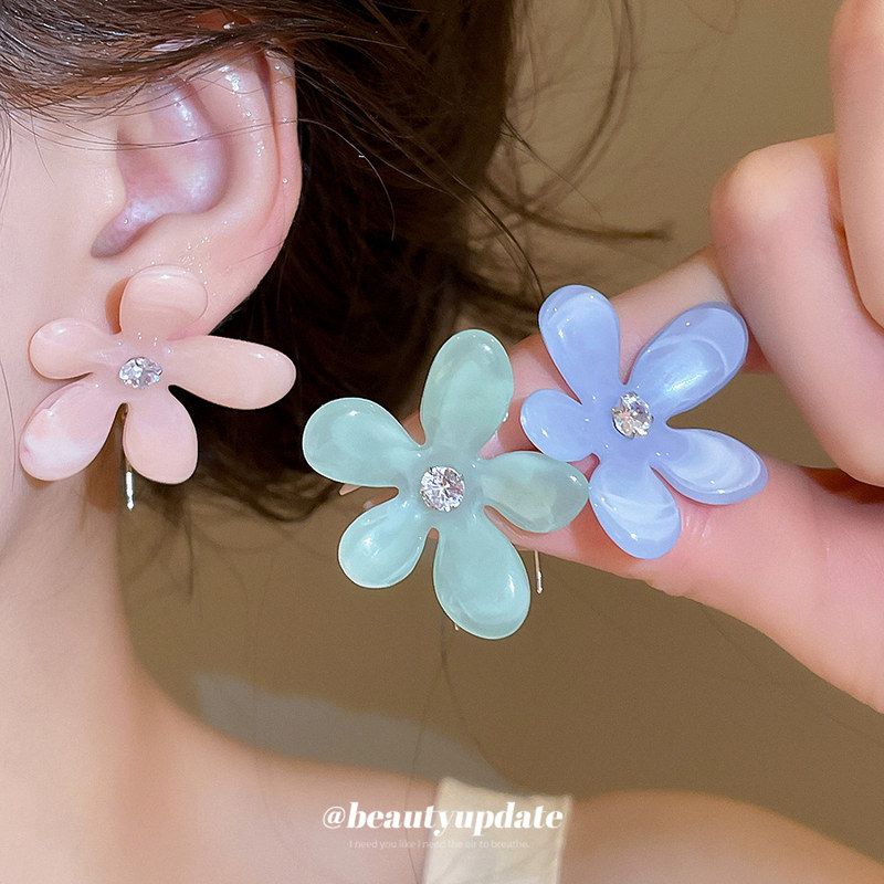 糖果色银针树脂花朵流苏耳钉韩系