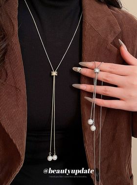 极简风锆石圆形珍珠项链休闲时尚