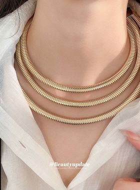 欧美礼物三层弹簧圆形项链个性