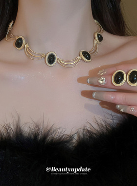 银针复古椭圆几何耳环项链