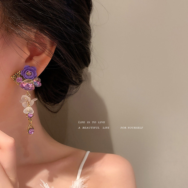 925银针水晶爱心紫色花朵