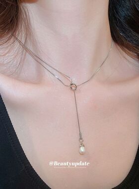 复古简约风几何流苏珍珠项链轻奢