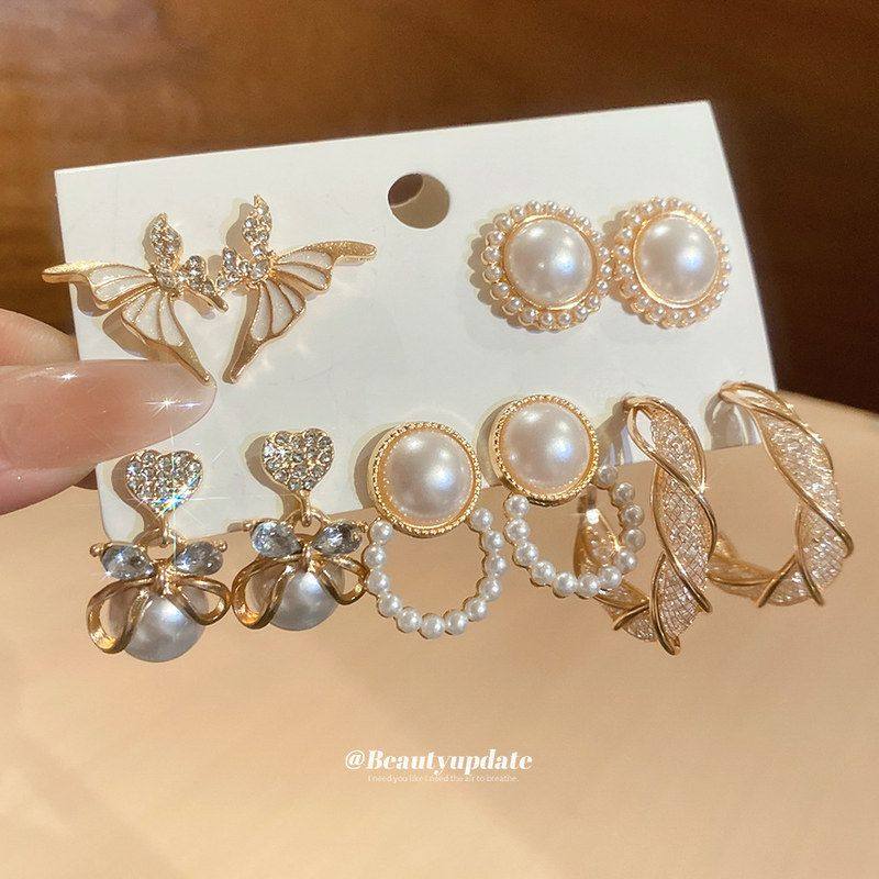 银针镶钻花朵珍珠耳钉套装复古优雅气质百搭耳环轻奢高级感耳饰女,饰品/流行首饰/时尚饰品新,耳环,淘宝优惠券,粉丝福利购,淘宝优惠卷