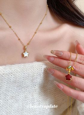 金属滴油串珠双面花朵项链精致