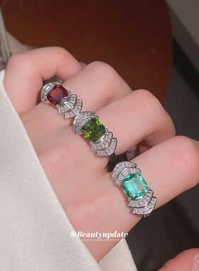 超闪锆石几何扇形开口戒指时尚