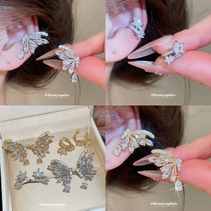 平价真金电镀锆石蝴蝶水滴耳夹