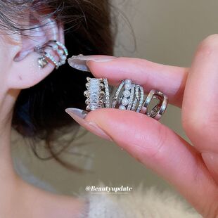 韩系ins锆石芒星珍珠耳夹女无耳洞冷淡风气质耳骨夹轻奢小众耳饰