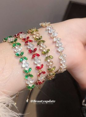 绿色锆石花朵手链小众设计感吸睛