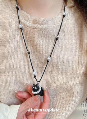 卡通树脂小猫珍珠项链童趣可爱