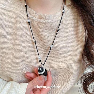 卡通树脂小猫珍珠项链童趣可爱