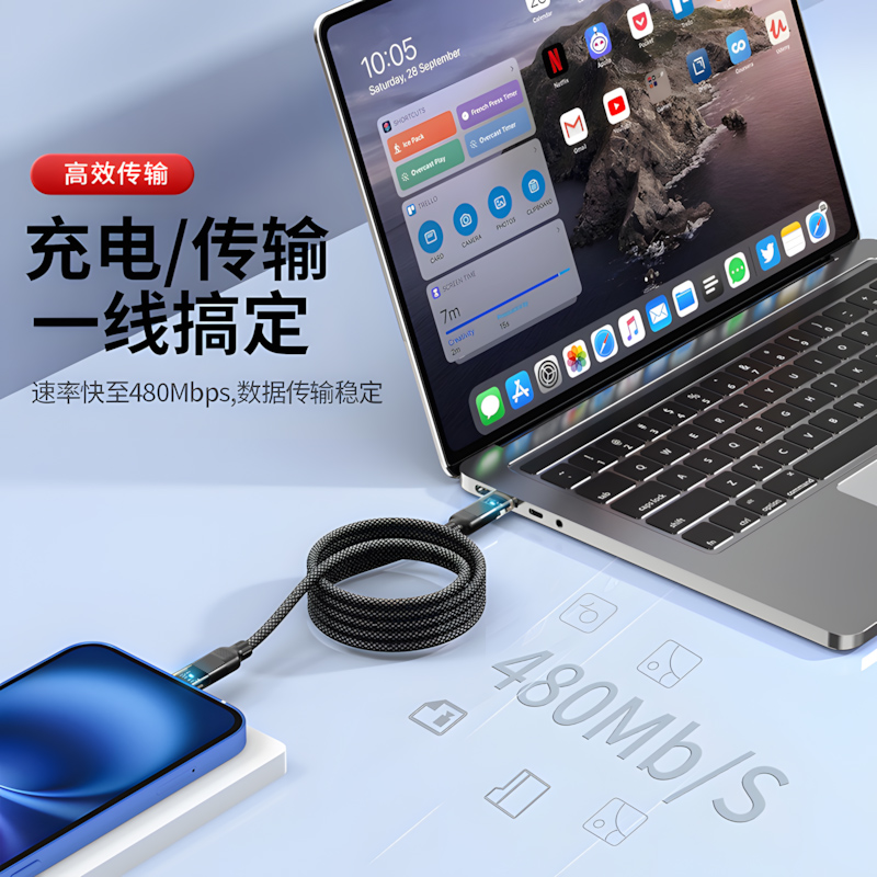 编织线磁吸收纳typec快充数据线