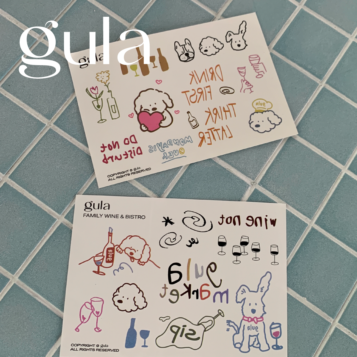 gula 彩色酒杯字母小狗卡通可爱 防水持久纹身贴贴纸3张装 2款