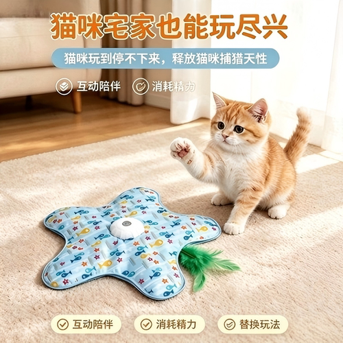 猫咪捕猎毯五角星羽毛逗猫玩具