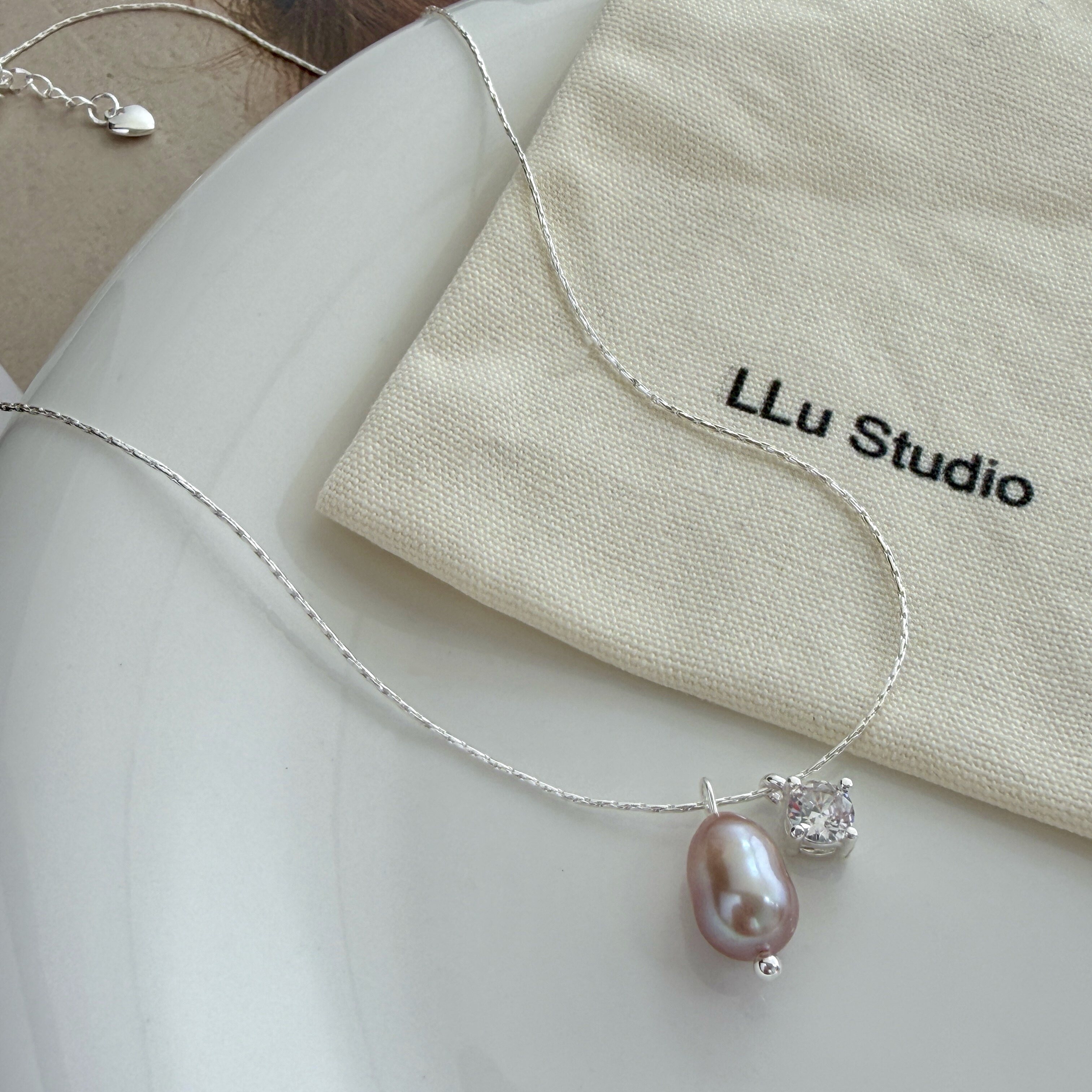 LLuStudio紫珠碎钻天然淡水紫色珍珠锆石吊坠锁骨链项链