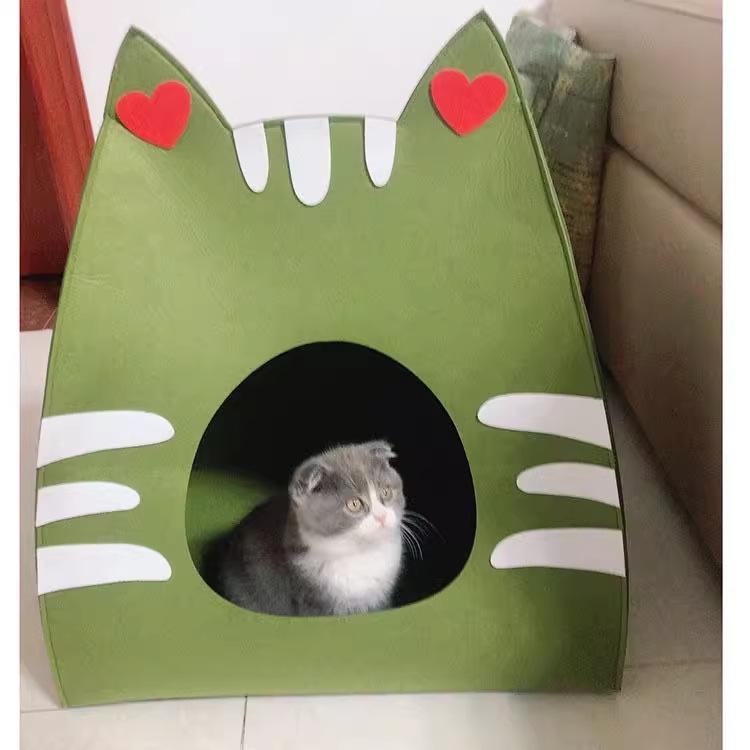 卡通毛毡四季可用半封闭折叠猫窝