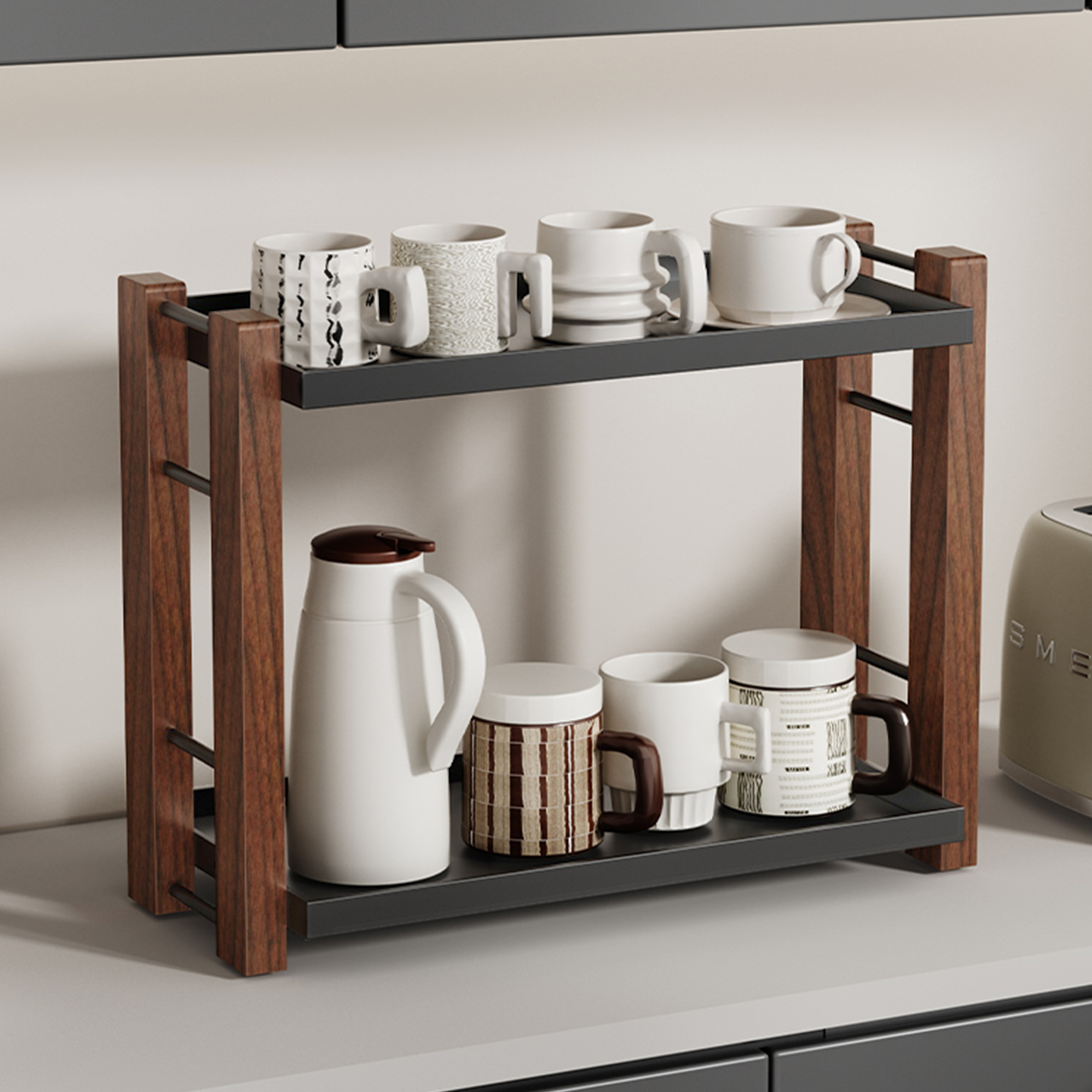 cmeo胡桃木杯架置物架高级感餐桌马克杯桌面咖啡杯茶水杯收纳层架