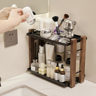 cmeo胡桃木卫生间洗手台置物架台面浴室洗漱台厕所护肤化妆品收纳