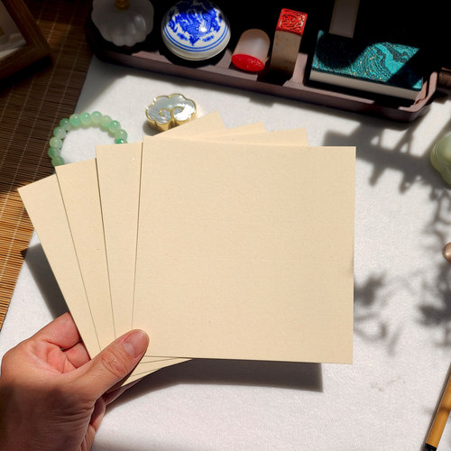 陌知铭珠光云母熟宣卡纸15*15cm6寸正方形纯手工檀皮宣纸底纸没骨画工笔画细笔山水花鸟小楷字专用300克软卡