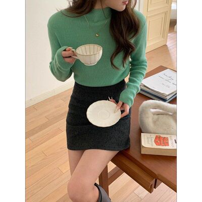 thMorning新品外套轻暖无负担100全羊毛半高领针织衫打底ZY3567