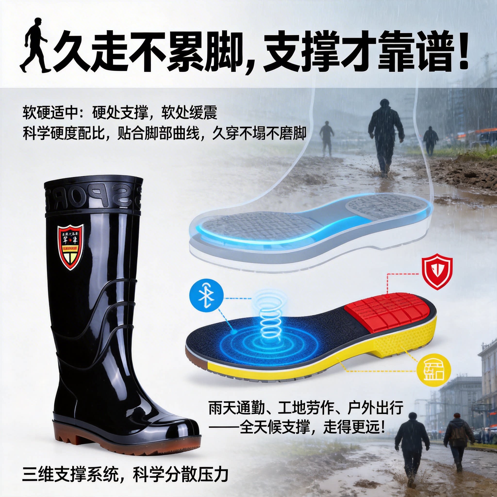 雨鞋男女防水防滑耐磨雨靴牛筋底保暖户外工作劳保舒适胶鞋