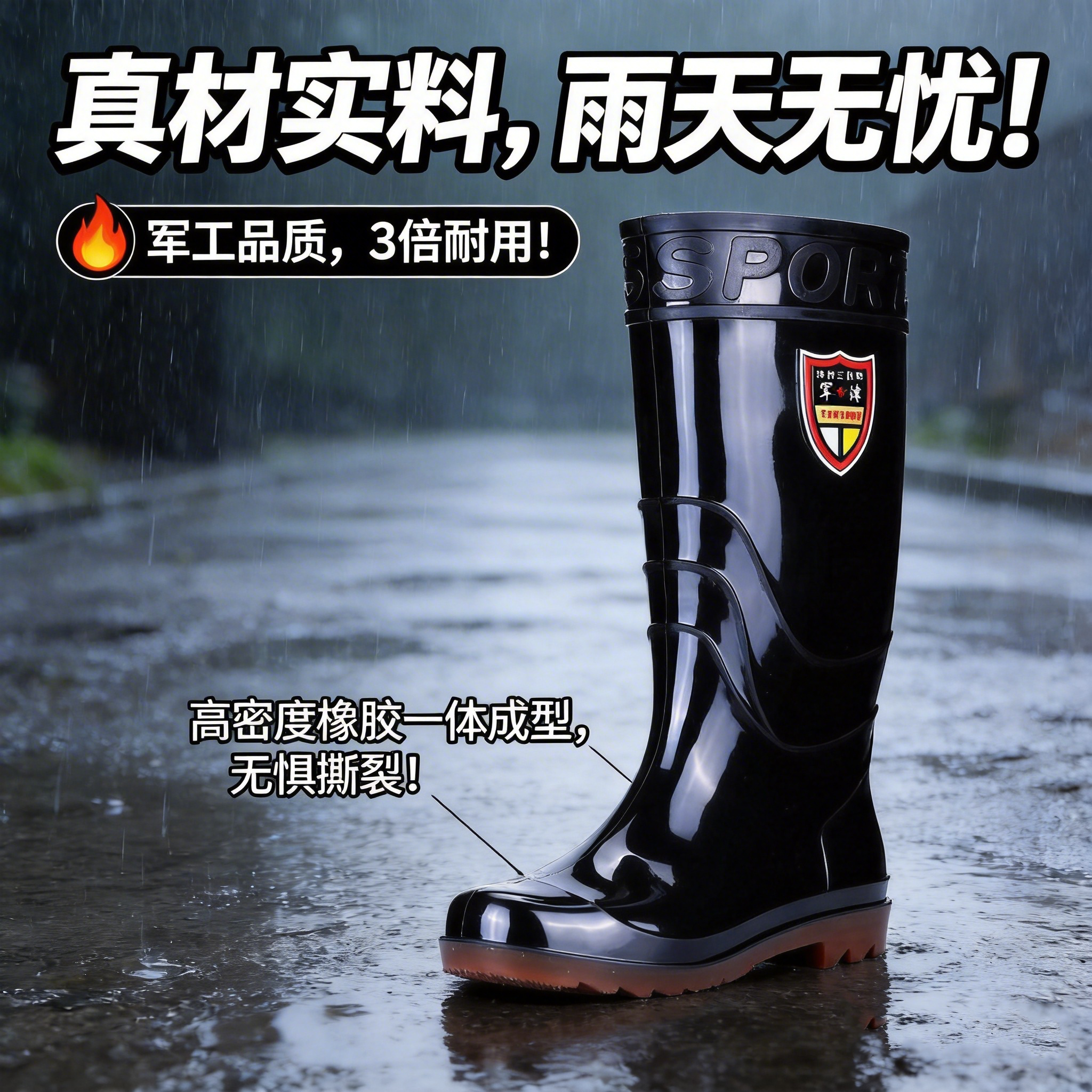 雨鞋男牛筋底防水防滑防臭一体成型耐用工作耐磨水鞋雨靴男女劳保