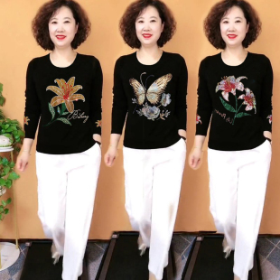 莫代尔棉长袖t恤女2025新款纯棉中老年时尚百搭打底衫 上衣春秋薄