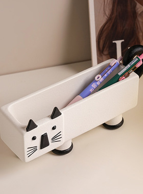 贝汉美卡通创意侘寂猫收纳摆件家居入户玄关桌面钥匙托盘收纳装饰