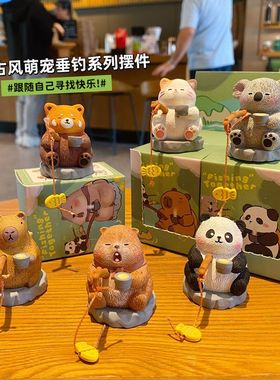 可爱装饰树脂礼物跨境公仔教师节摆件新款创意新品钓鱼办公室小猫