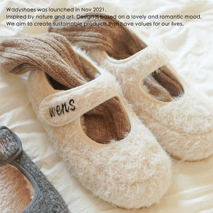 WDDYSHOES 2026新款毛毛鞋女冬季加绒保暖魔术贴玛丽珍勃肯鞋棉鞋
