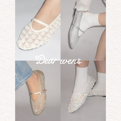 wddyshoes 手工鞋 立体蕾丝玫瑰网面镂空秀气尖头超jue仙女鞋