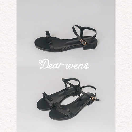 wddyshoes 手工鞋 细带简约蝴蝶结优雅三色可选质感皮质露趾凉鞋