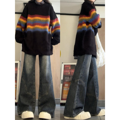 美式复古蓝牛仔裤女秋冬