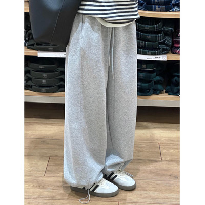灰色休闲运动束脚卫裤女