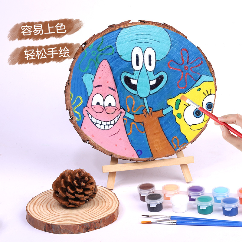 原木片圆形木片手工diy材料装饰年轮片小木块幼儿园手绘画圆木片图片