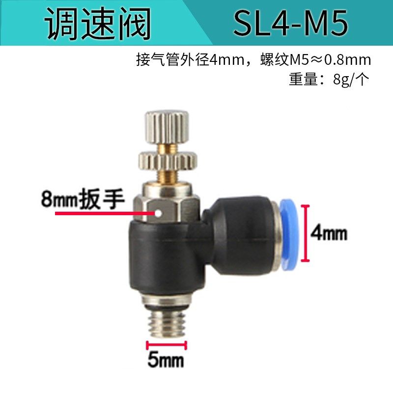 调速节流阀SL8-02/M5/01/10-03/04气动快速插接头可调接头气缸管