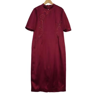 【六礼】精选品牌女装高端时尚气质百搭酒红色连衣裙A1-17211