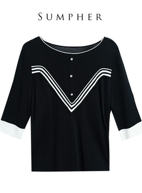 睐牌夏专柜折扣精选品牌女装高端气质百搭女黑色针织衫-29112