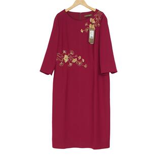 17782 气质百搭酒红色连衣裙慕天姿A4 慕天姿精选品牌女装 高端时尚