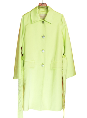 卡利亚里品牌撤柜折扣高端时尚气质百搭果绿色风衣A44-H0168