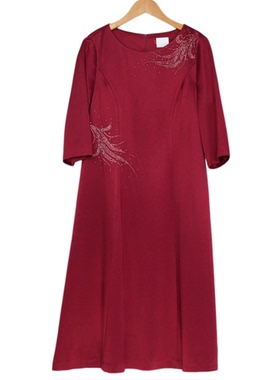【六礼】A3品牌折扣女装高端洋气百搭气质通勤酒红色连衣裙-17733