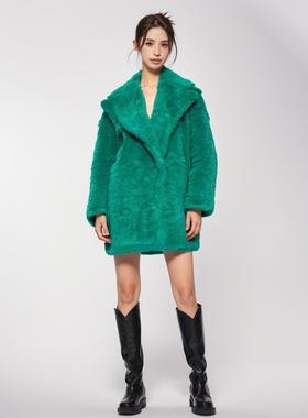 卡利亚里品牌撤柜折扣高端时尚气质百搭绿色大衣A44-0002