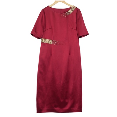 【六礼】A1折扣女装新款洋气通勤百搭酒红女士连衣裙-17808