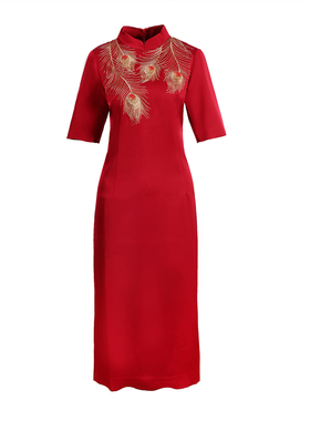 【六礼】精选品牌专柜女装高端时尚气质百搭深红连衣裙A2-17298