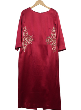 慕天姿精选品牌女装高端时尚气质百搭酒红色连衣裙慕天姿A1-17239