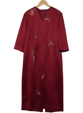 慕天姿精选品牌女装高端时尚气质百搭酒红色连衣裙慕天姿A1-17113